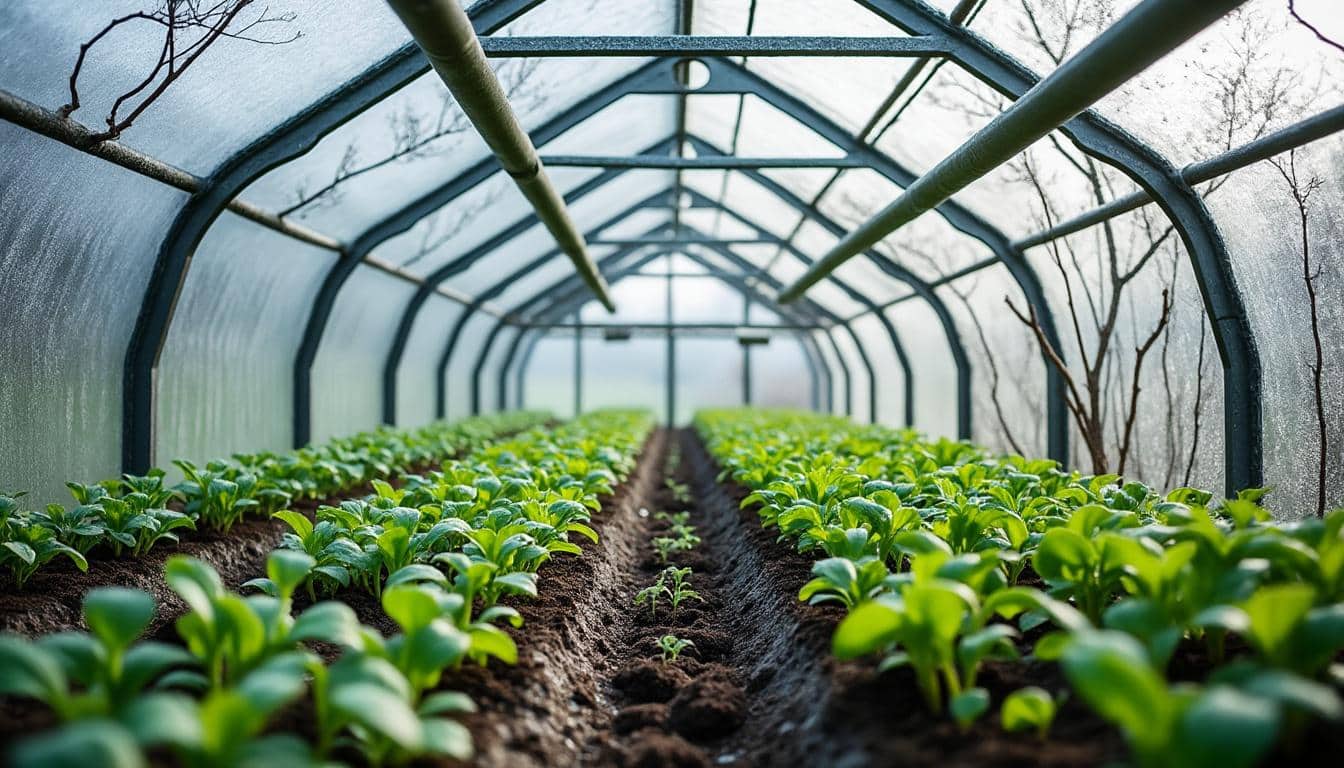 découvrez comment une serre de jardin protège efficacement vos semis des gelées hivernales tardives, assurant leur croissance saine et protégée.