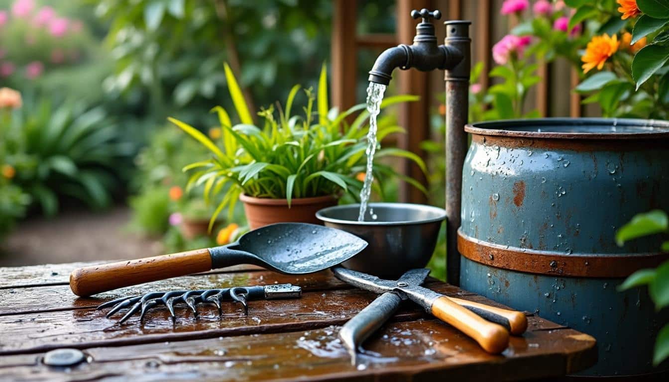 découvrez comment un récupérateur d'eau de pluie peut alimenter efficacement le nettoyage de vos outils tout en économisant l'eau.