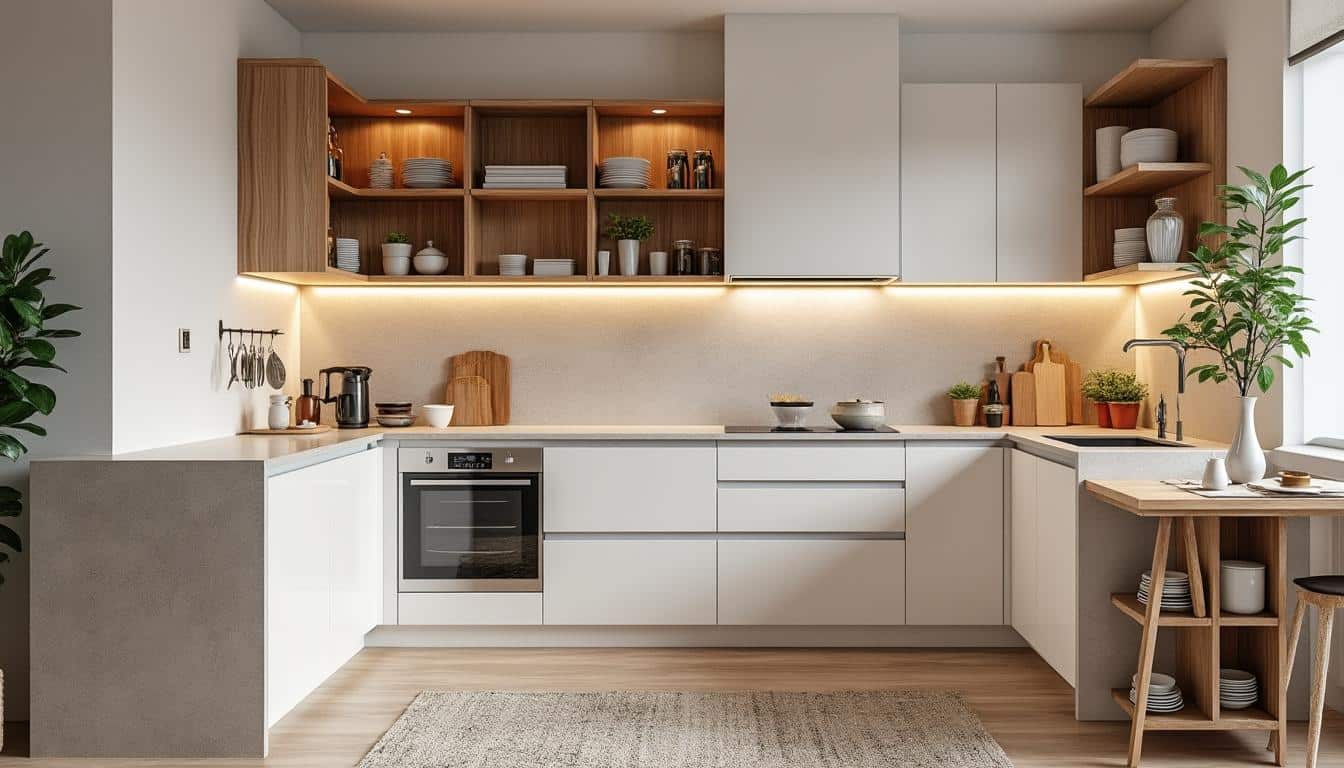 optimisez l'espace de votre cuisine en l avec notre mobilier d'angle pensé pour exploiter chaque centimètre, alliant fonctionnalité et design.