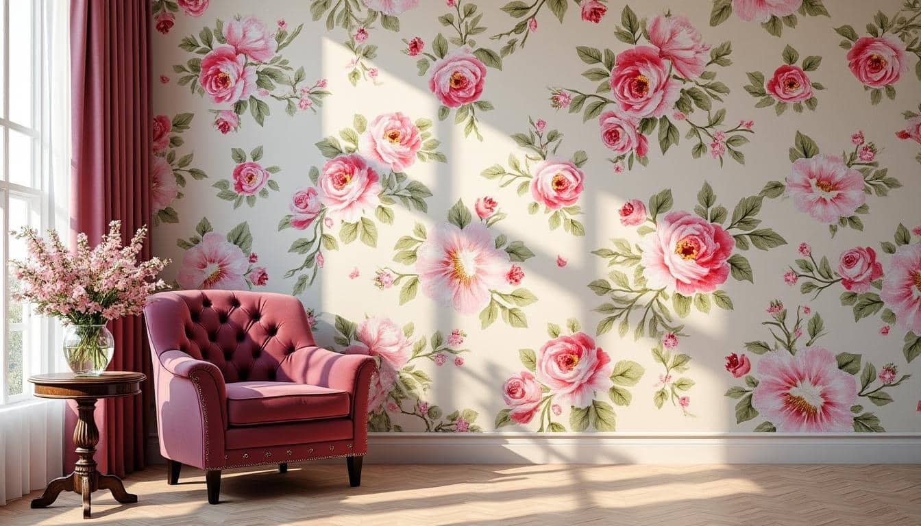 apportez une touche romantique à votre intérieur avec notre papier peint fleuri, parfait pour créer une ambiance chaleureuse et élégante.