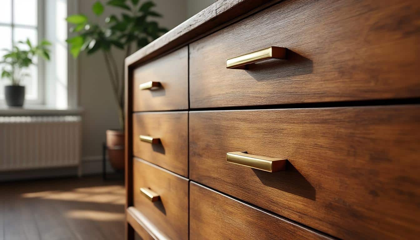 découvrez comment les poignées de meubles dorées peuvent transformer et moderniser l'apparence d'une vieille commode, ajoutant une touche élégante et contemporaine à votre mobilier.