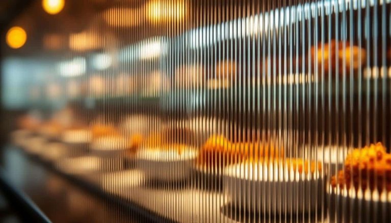 découvrez comment le verre strié apporte une touche d'élégance en floutant délicatement le contenu des buffets, alliant design et discrétion avec légèreté.