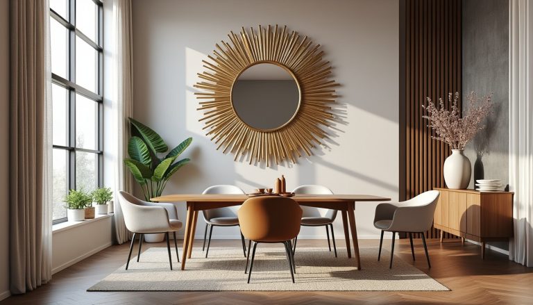 découvrez comment le miroir soleil transforme les murs de votre salle à manger en une pièce maîtresse élégante et lumineuse, apportant style et charme à votre intérieur.