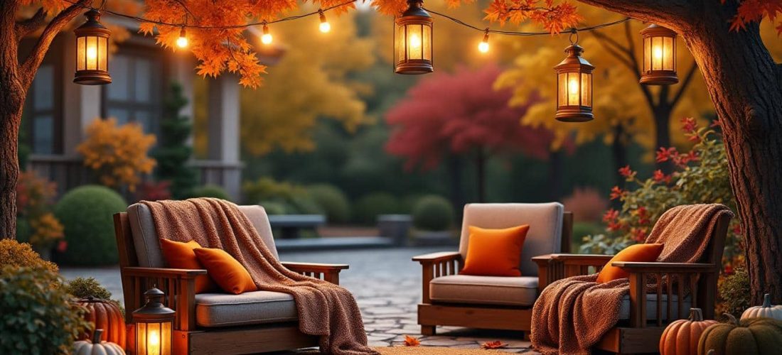 découvrez nos idées de déco extérieure pour l’automne : habillez votre jardin ou terrasse de lanternes chaleureuses, de plaids douillets et de couleurs automnales pour une ambiance cosy et accueillante.