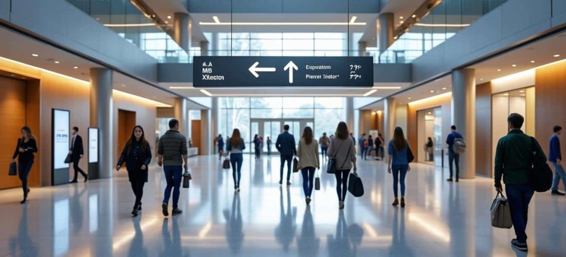 la signalétique intérieure facilite l'orientation des visiteurs en leur fournissant des repères clairs et efficaces au sein des espaces.