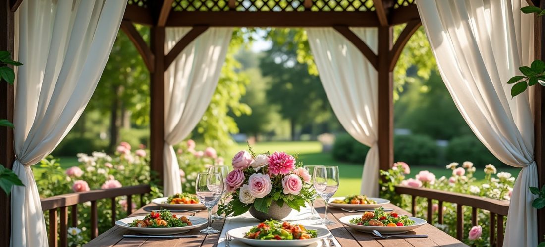 découvrez comment un gazebo de jardin apporte un abri élégant et convivial pour profiter pleinement des repas d'été en plein air.