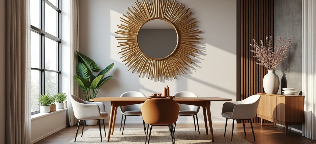 découvrez comment le miroir soleil transforme les murs de votre salle à manger en une pièce maîtresse élégante et lumineuse, apportant style et charme à votre intérieur.